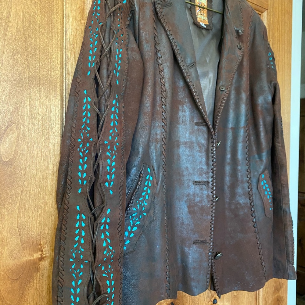 Tribe America Leather Turquoise Inlay Jacket